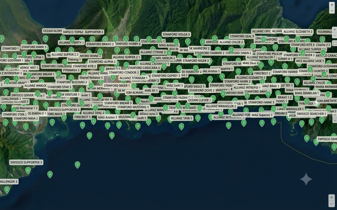Fleet tree allocation map showing vessels and planted trees